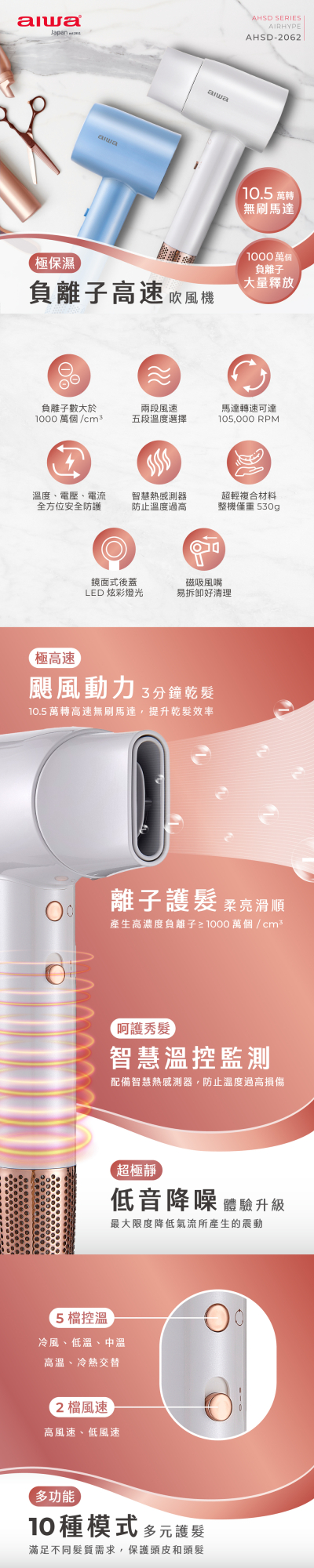 AIWA 愛華 負離子高速吹風機 AHSD-2062