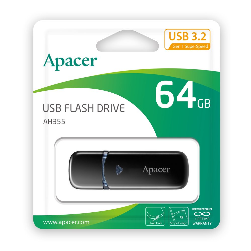 【Apacer宇瞻】 AH355 帽蓋系列 USB3.2 Gen 1 (64G隨身碟)