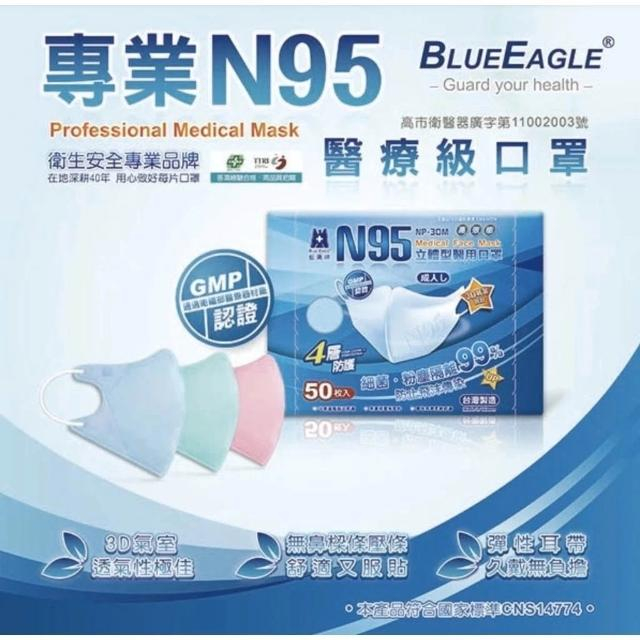 【藍鷹牌】N95 成人3D立體醫用口罩 (50入/盒)